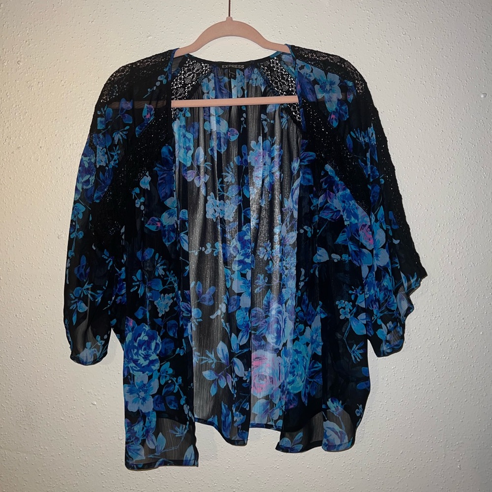 Blue and Black Floral Kimono by Express - size SP